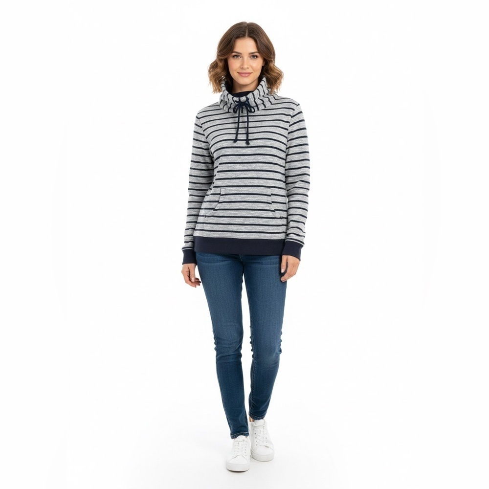 Sperry Gray & Navy Striped Knit Hoodie Small